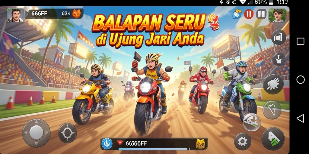 Screenshot gameplay 666FF dengan aksi balapan yang mendebarkan.