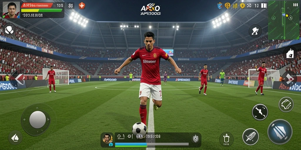 Tampilan gameplay API5000 dengan aksi sepak bola yang seru.