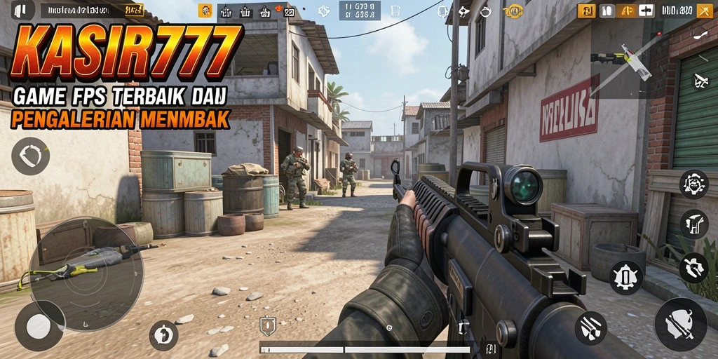 Screenshot KASIR777 menampilkan gameplay FPS yang intens.