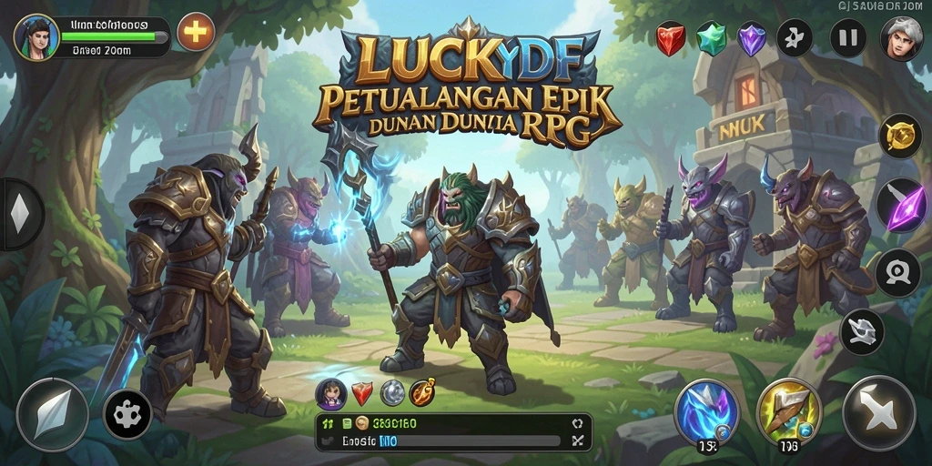 Screenshot gameplay LUCKYDF menunjukkan pertarungan epik di dunia fantasi.